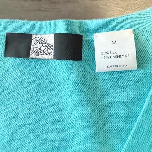 Saks Fifth Avenue Women’s Silk/ Cashmere turquoise Pullover Sweater Size M - Picture 6 of 7